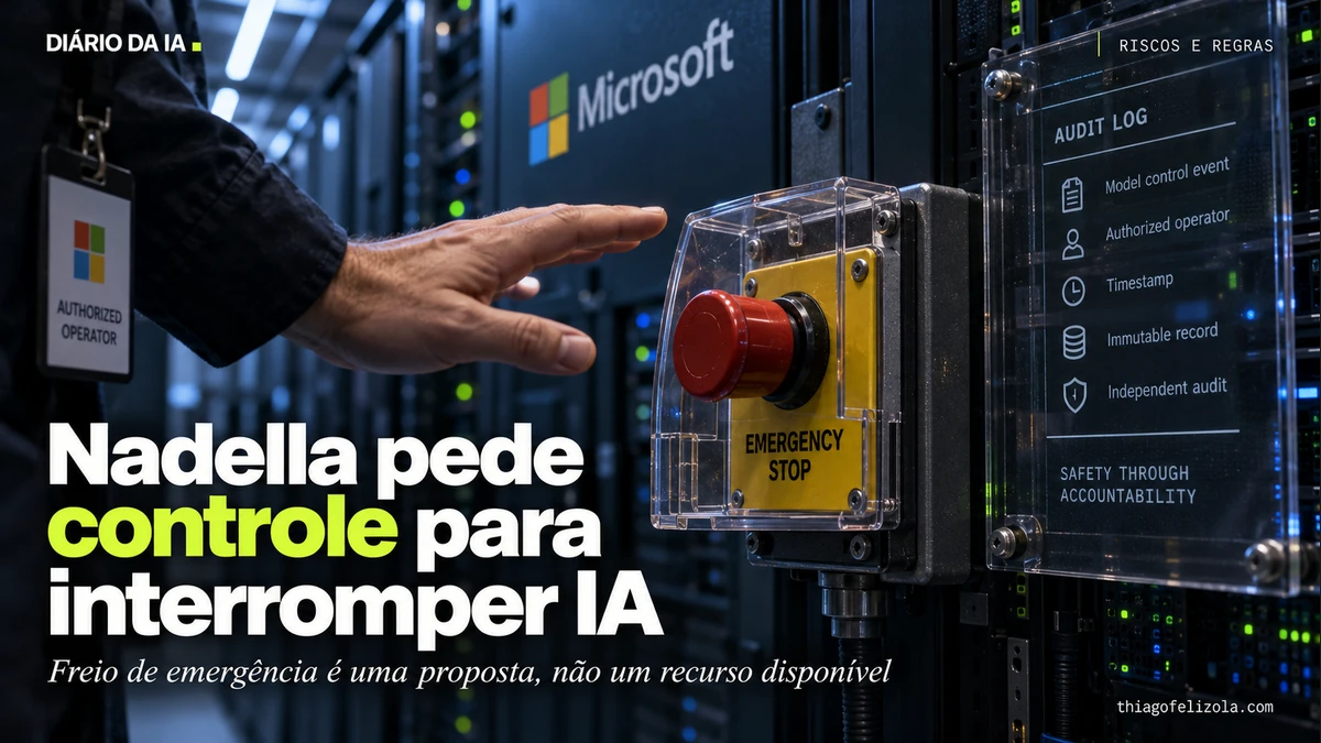 Alavanca de emergência externa a servidores e placas seladas de auditoria representam a proposta de controle humano de Nadella.
