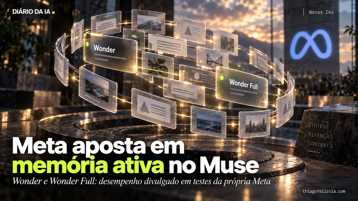 Arquivo conceitual de fichas conectadas com marcadores Wonder e Wonder Full, ilustrando a memória ativa anunciada pela Meta.