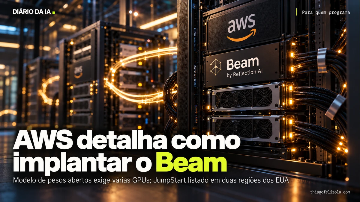Ilustração de módulos de GPU conectados para implantar o modelo Beam na infraestrutura da AWS.