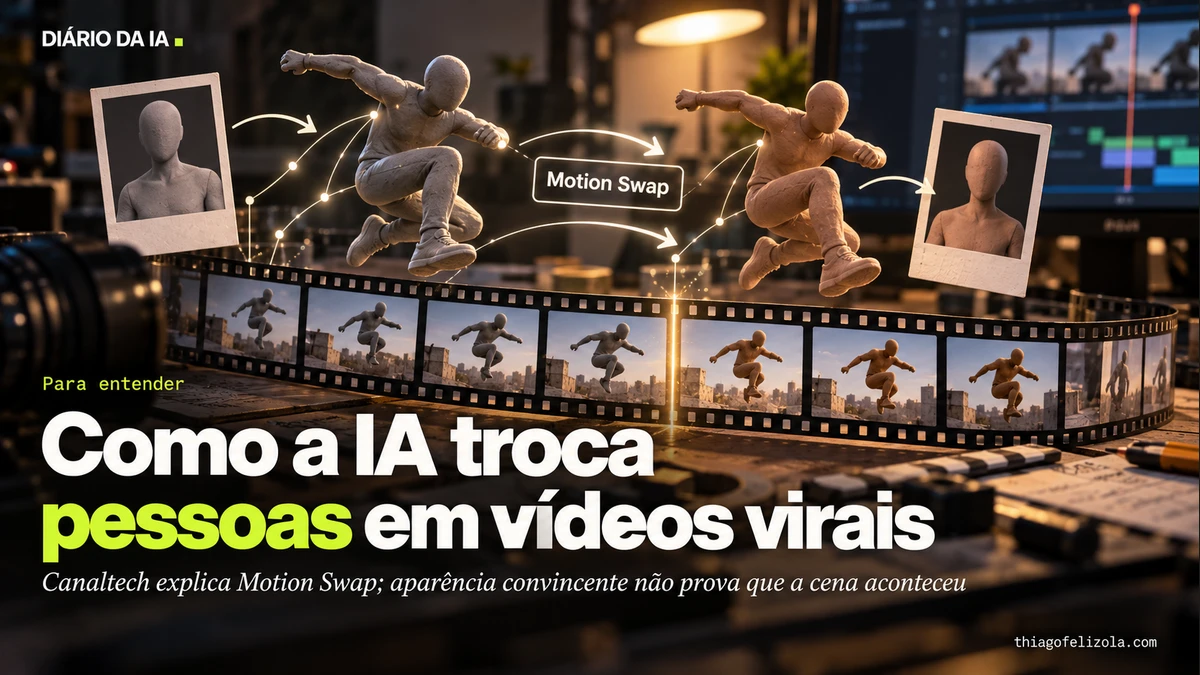 Ilustração de dois manequins abstratos na mesma pose em uma película, ligados por linhas de movimento para representar Motion Swap.
