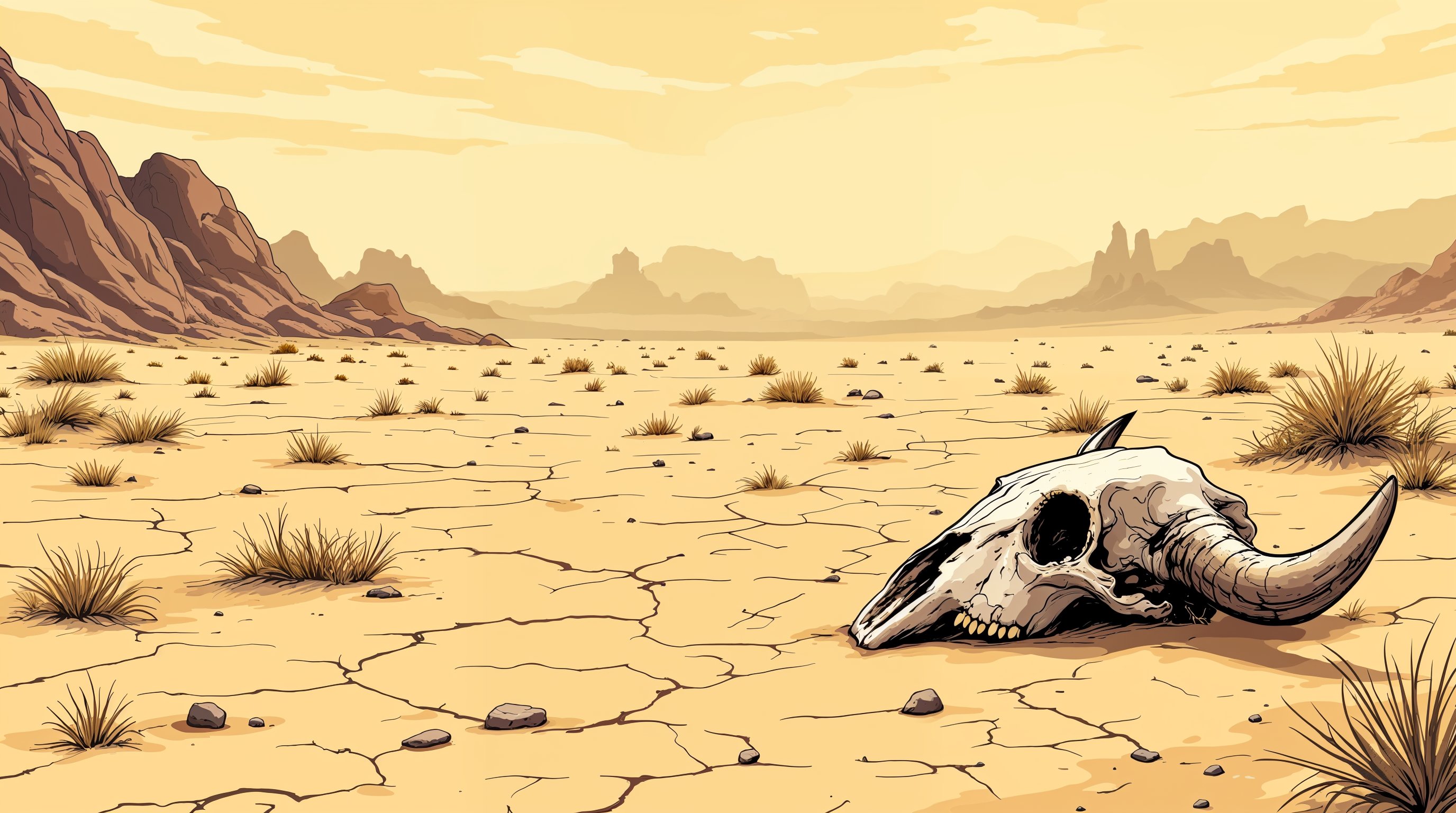 Cenário de deserto com montanhas ao fundo